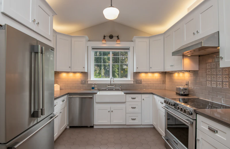 White refinished kitchen cabinets