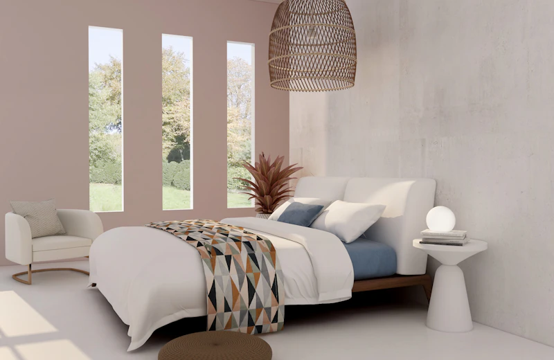 Bright bedroom with freshly painted walls
