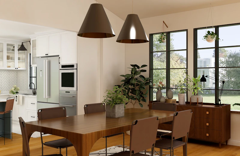 Dining room with a clean, freshly painted finish