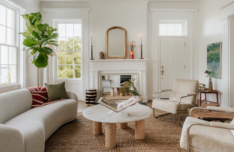 Freshly painted living room with fireplace